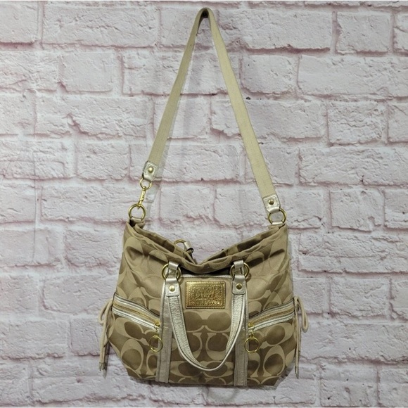Coach Poppy Gold & Metallic Silver Shoulder Hand Bag - Picture 1 of 12